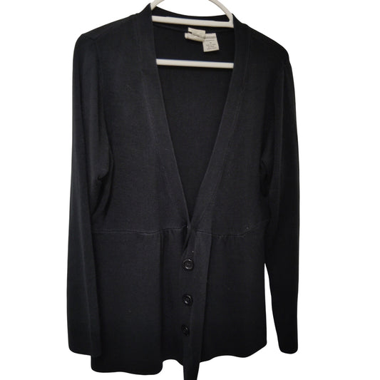 Roaman's Black V-Neck Peplum Cardigan Sweater M 100% Acrylic Ribbed Knit