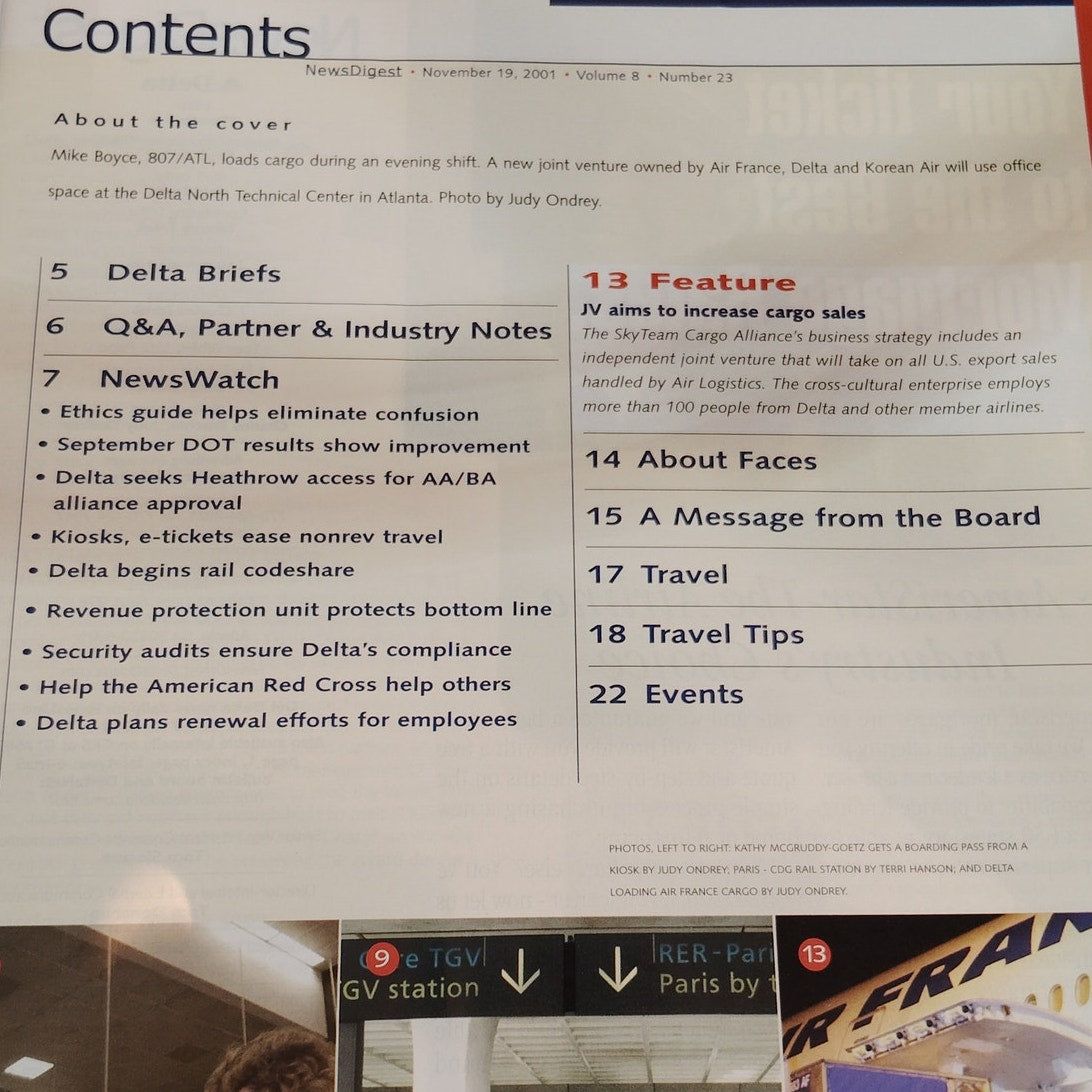 Delta News Digest Magazine November 19, 2001 - Consolidating Cargo & French Rail