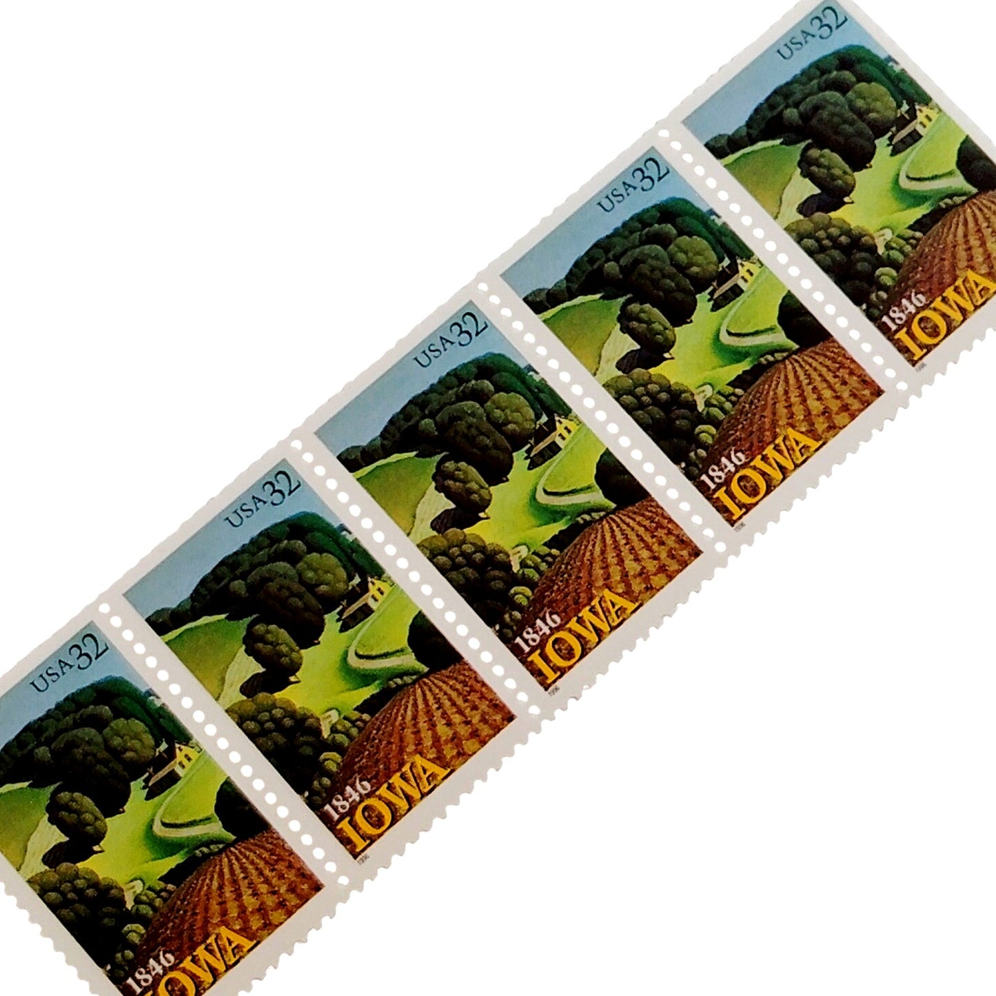 1996 USA 32¢ Iowa Statehood Sesq. – Grant Wood Young Corn – Strip of 5 MNH