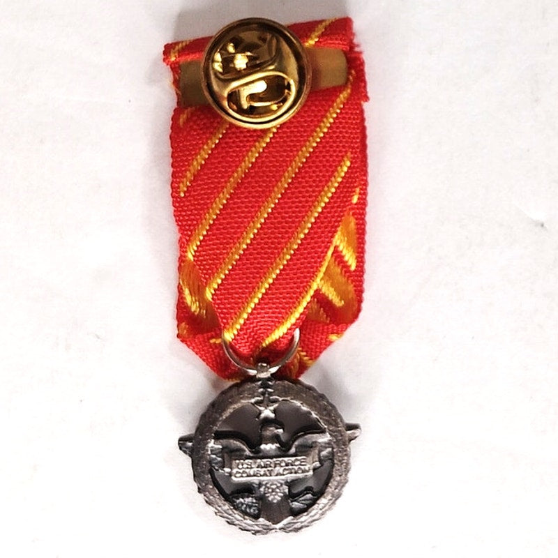 Mini USAF Combat Action Medal 2" × 3/4" Oxidized Silver Clutch‑Back Pin