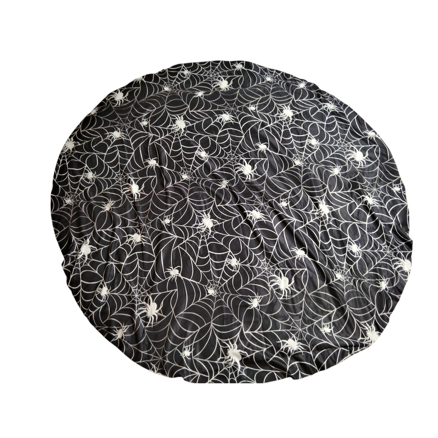 Spider Web Tablecloth – 5 Ft Diameter Round Halloween Tapestry – Black Background with White Spiders