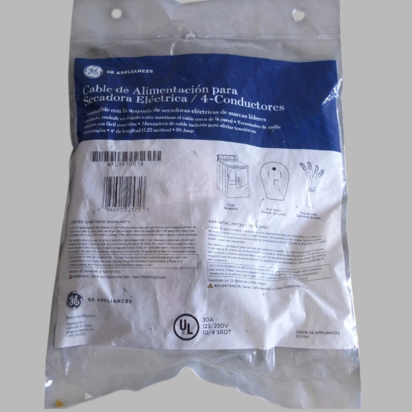 GE 4 ft. 30 Amp Dryer Cord – 4-Prong – Heavy-Duty – WX09X10018