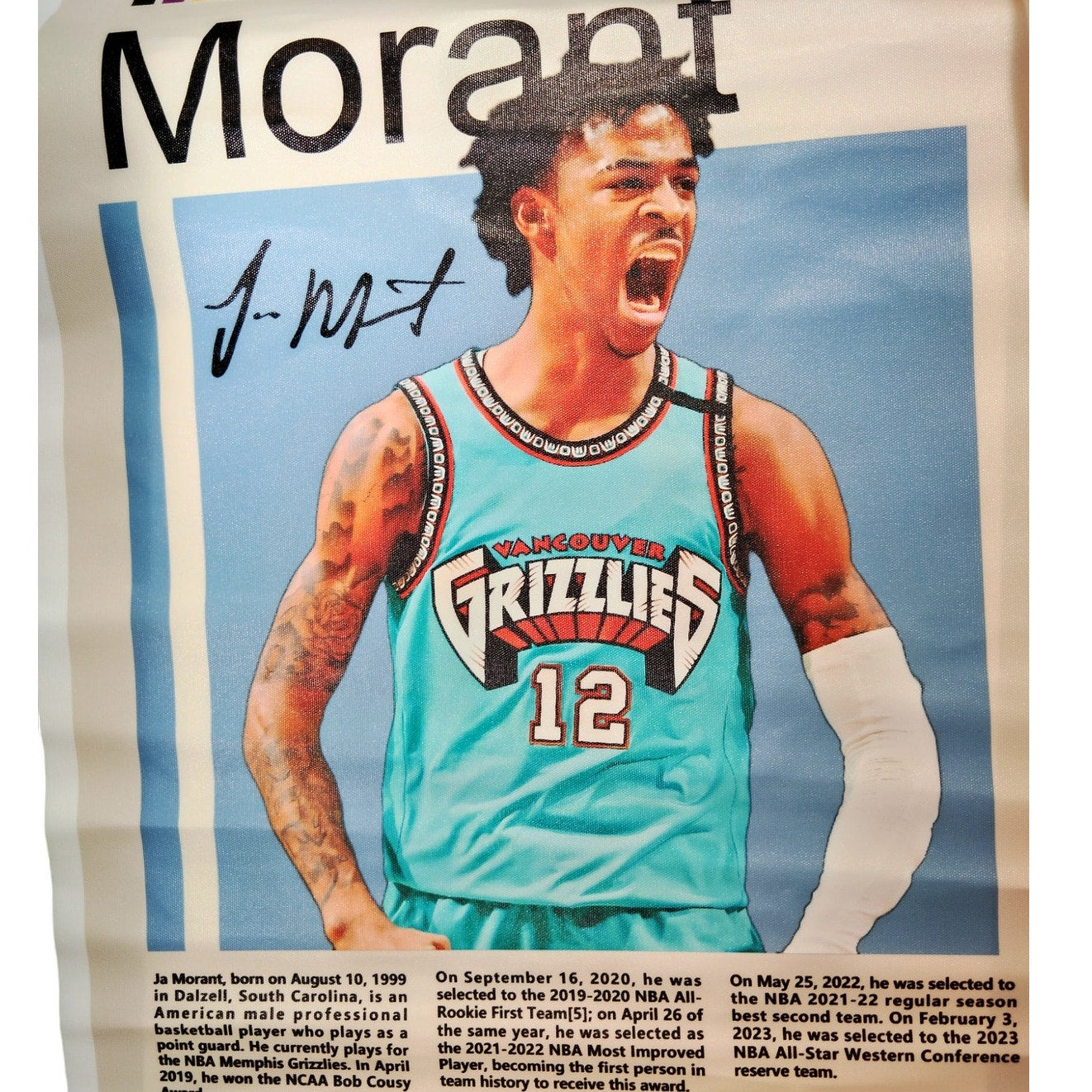 16x24" Ja Morant Memphis Grizzlies Canvas Print Poster – Basketball Wall Art (Unframed)