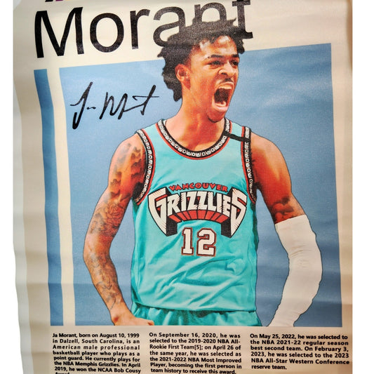 16x24" Ja Morant Memphis Grizzlies Canvas Print Poster – Basketball Wall Art (Unframed)
