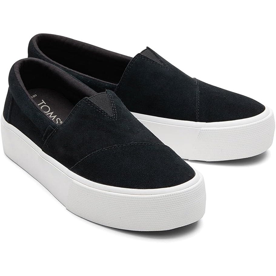 TOMS Women’s Fenix Platform Slip-On Sneaker – Black Suede, Size 8