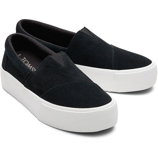 TOMS Women’s Fenix Platform Slip-On Sneaker – Black Suede, Size 8