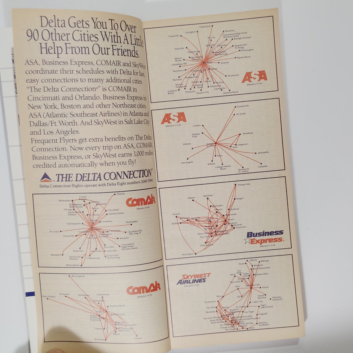 Delta Air Lines Timetable – July 1, 1991 – Statue of Liberty Cover – 456 Pages