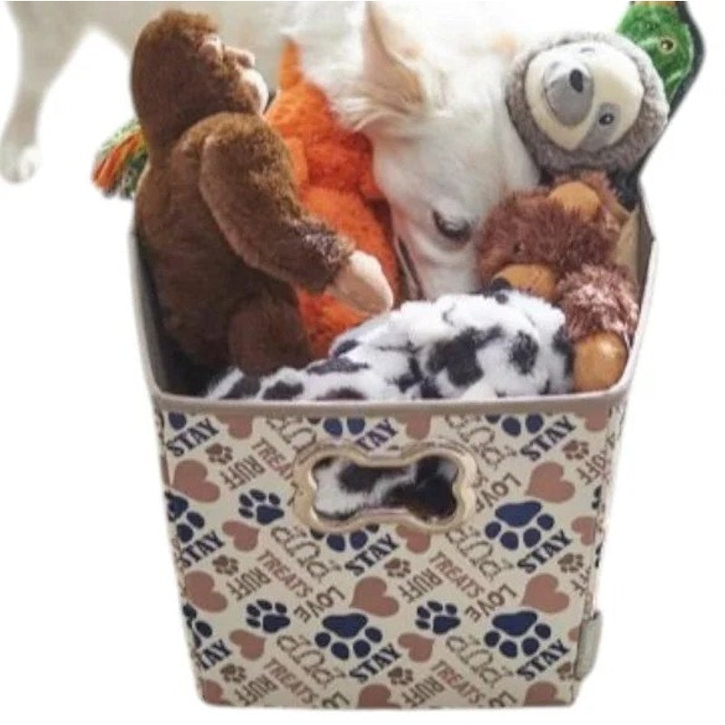 Frisco Rectangle Collapsible Pet Toy Storage Bin Novelty Paws 14.25 × 10.5 × 10