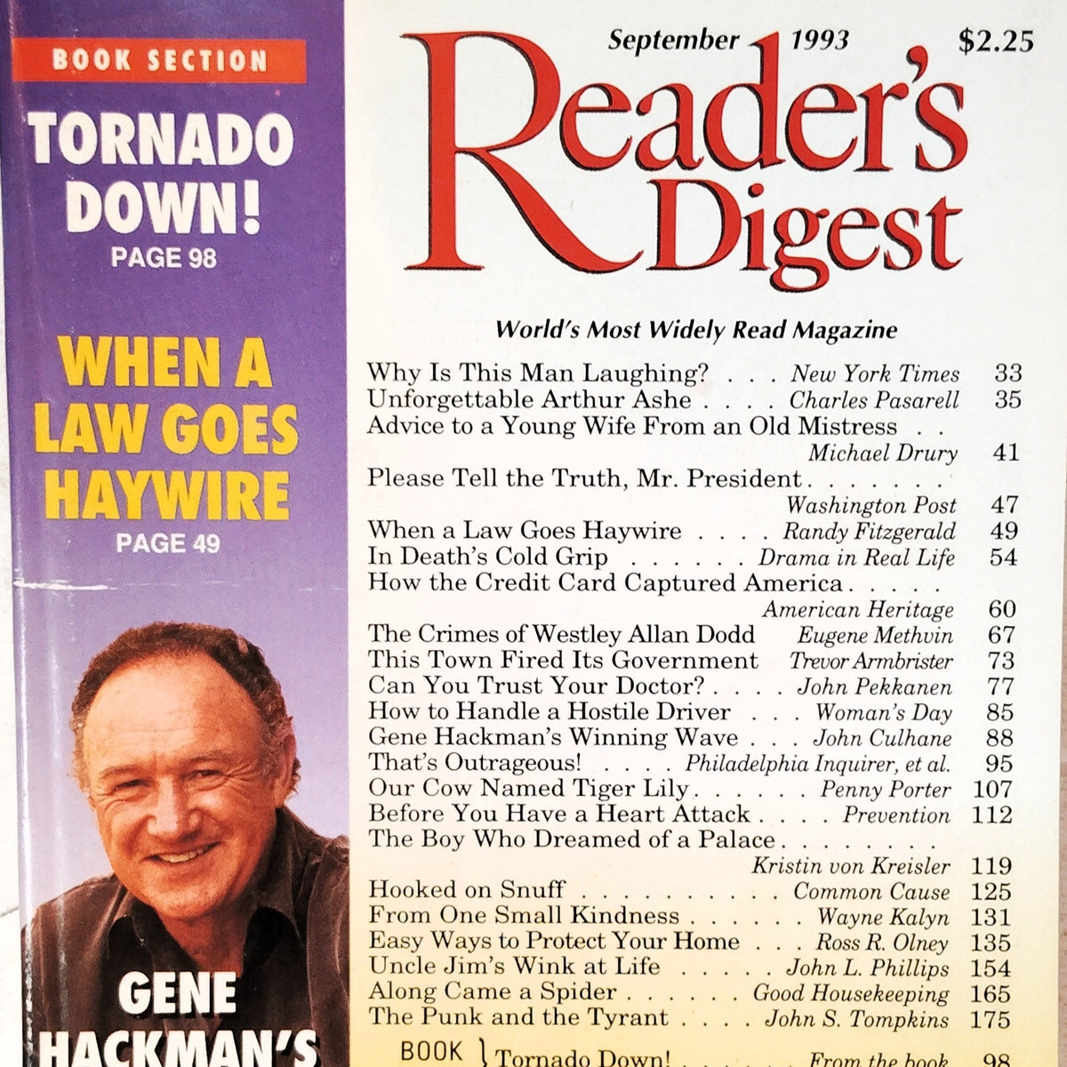 Reader's Digest September 1993 Gene Hackman Cover Vintage Magazine Back Issue