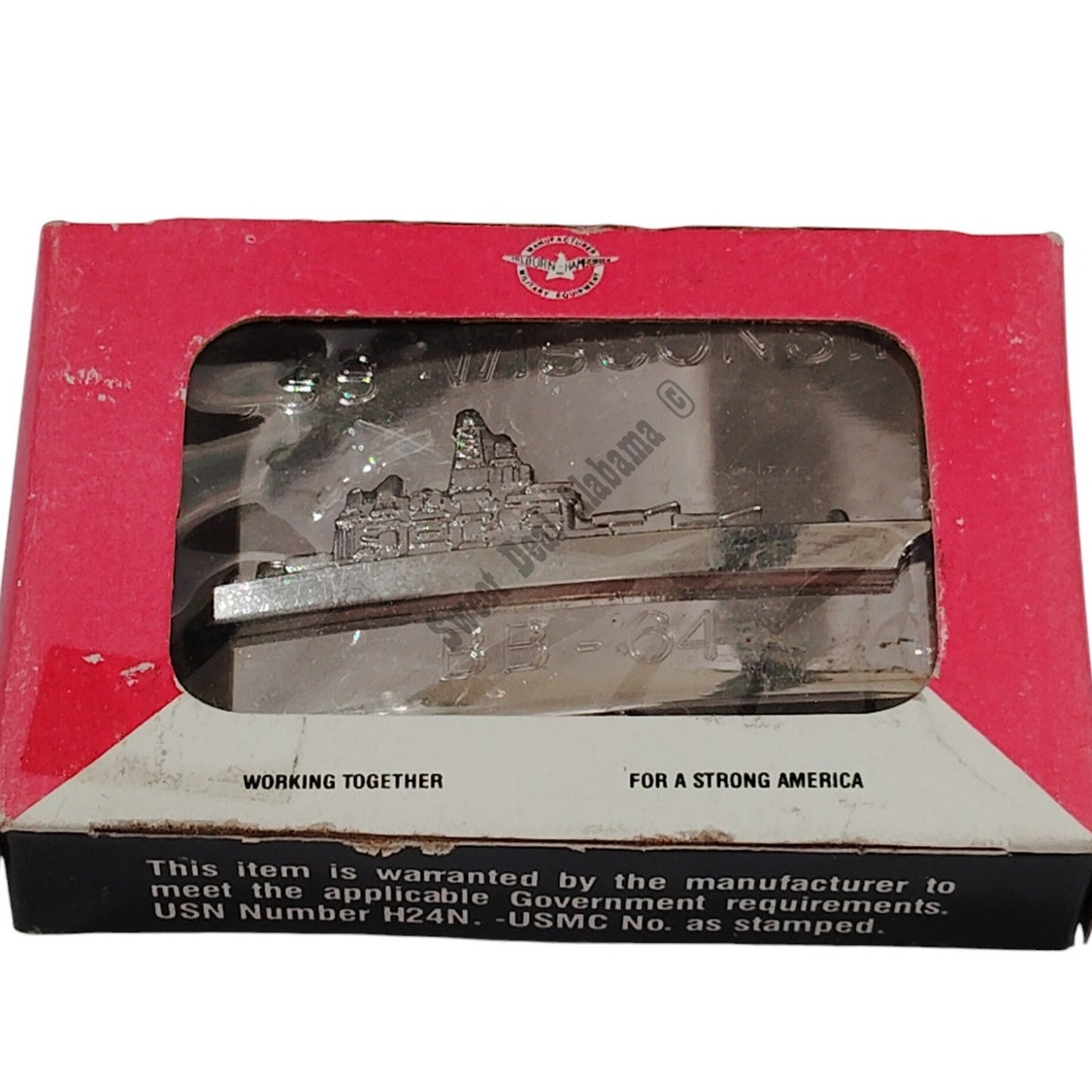 Brass Belt Buckle, USS Wisconsin BB-64, 3"W x 1-1/2"H, NIB, Hilborn-Hamburger