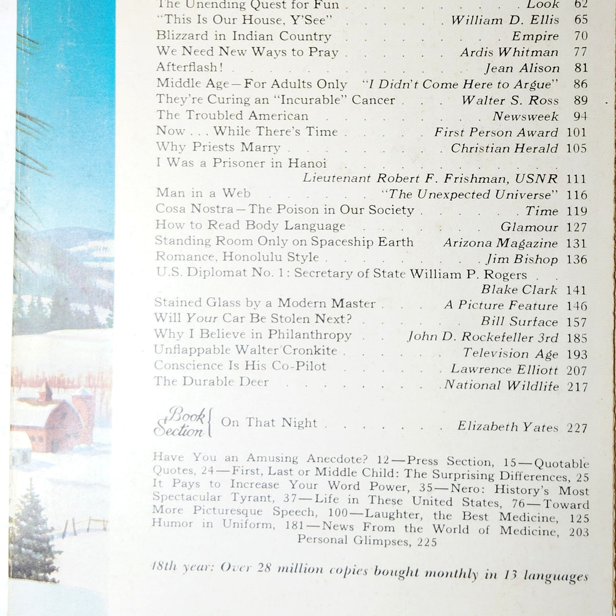 Reader's Digest December 1969 Vintage Magazine - Winter Cover Collectible