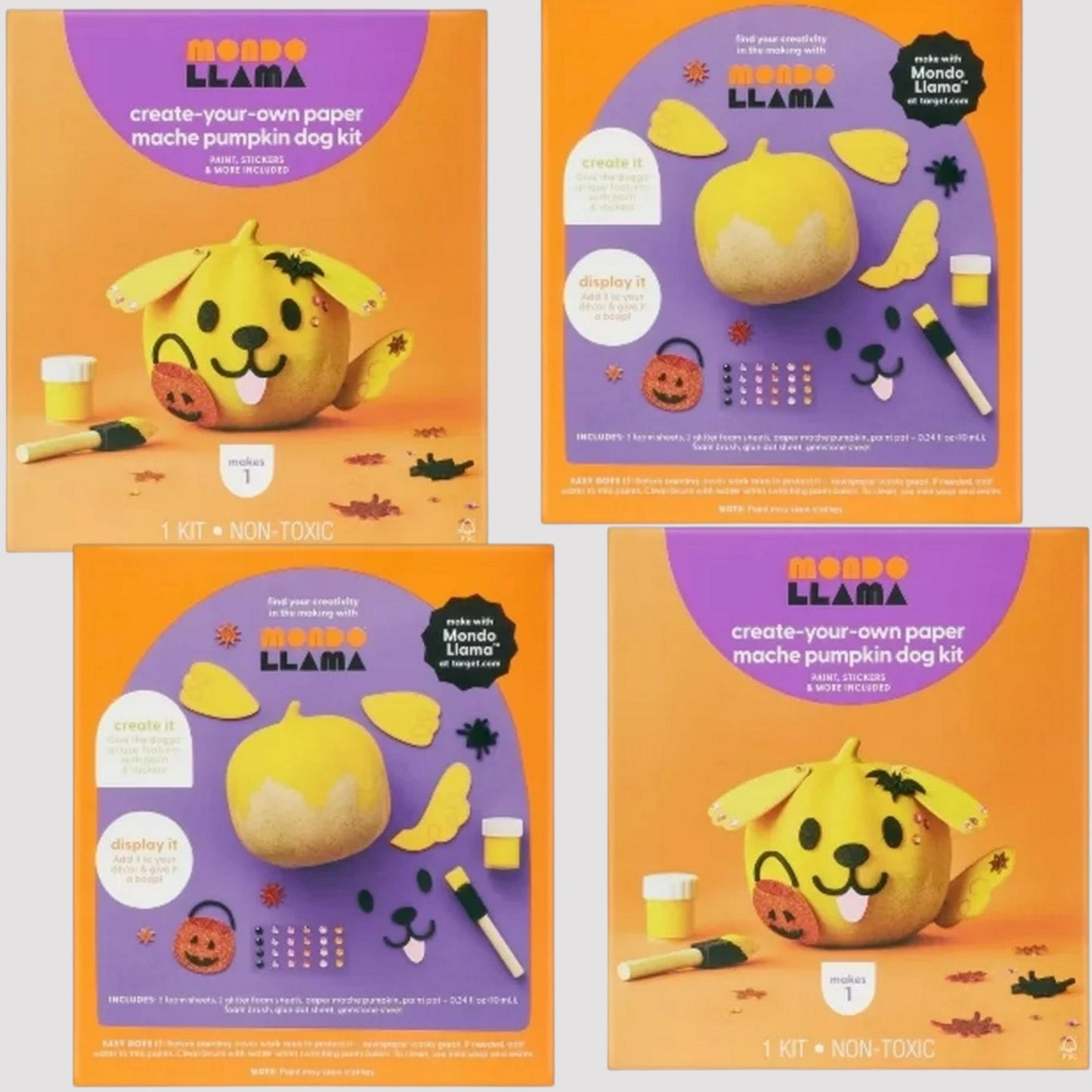 Kids Crafts - 4pk Paper Mache Dog Pumpkin Painting Kit – Mondo Llama