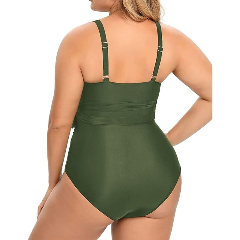 Daci 24W Plus Size One Piece Swimsuit High Waisted Tummy Control Wrap Cutout