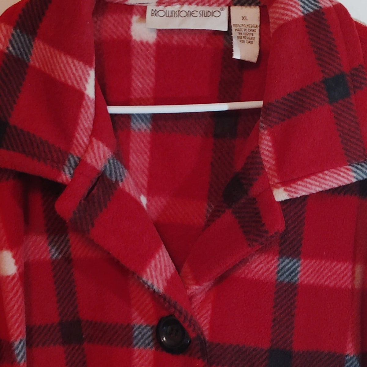 Brownstone Studio Red Plaid Flannel Shirt Jacket XL Womens Fleece Button-Up