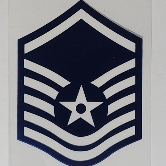 USAF Master Sergeant (E-7) Mylar Vinyl Decal 2.25" x 3.125" White Stripes & Star