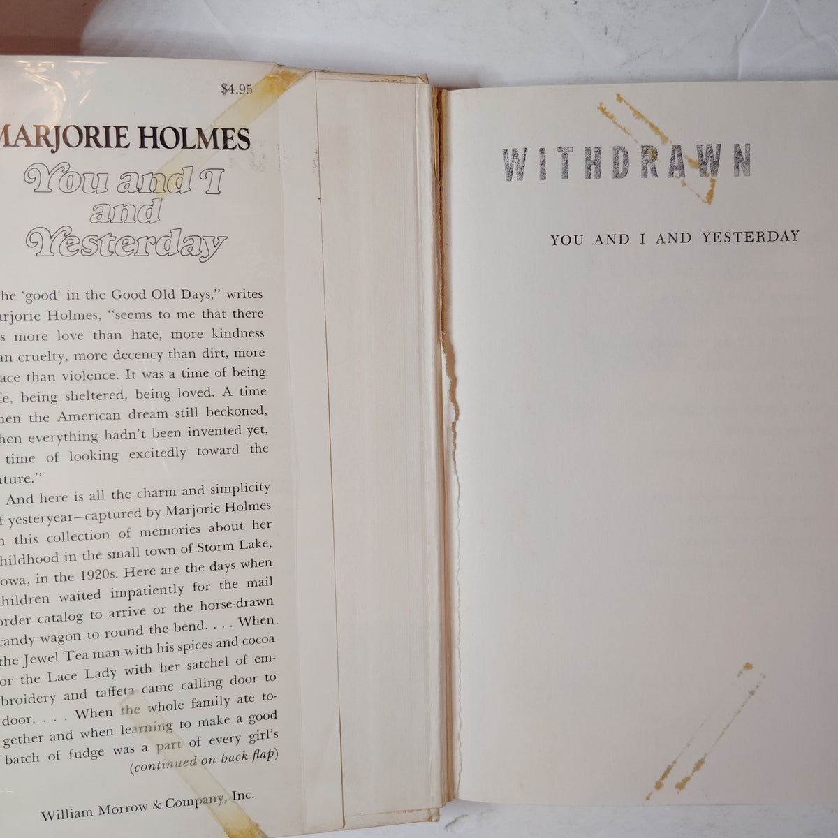 You and I and Yesterday by Marjorie Holmes 1973 Hardcover William Morrow