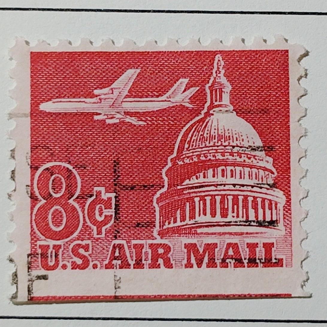 1962 U.S. Airmail 8¢ Jet Over Capitol – Scott C65 Coil – Carmine – Used