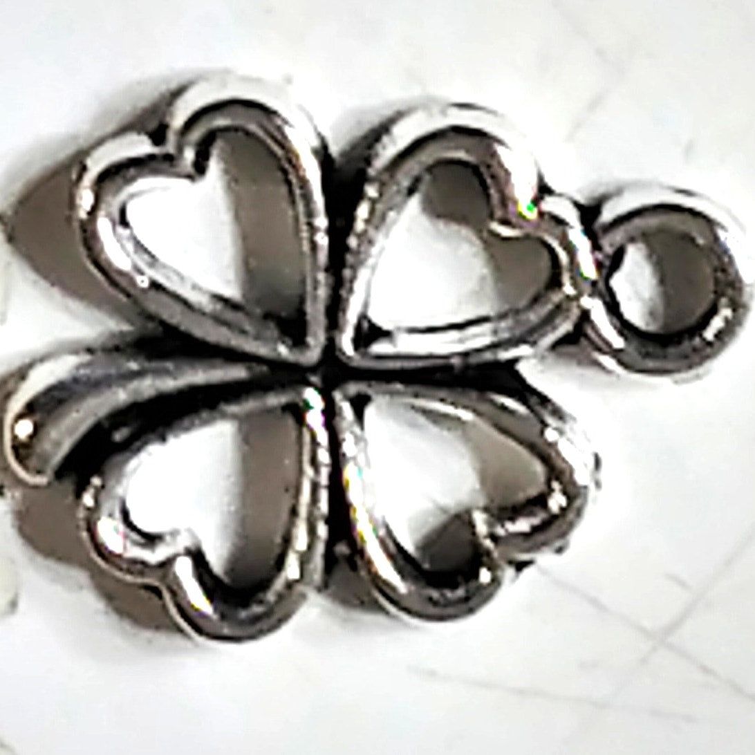 Silver Tone Pendant Charm 4‑Heart Clover Design 1/2" Lucky Jewelry Accessory
