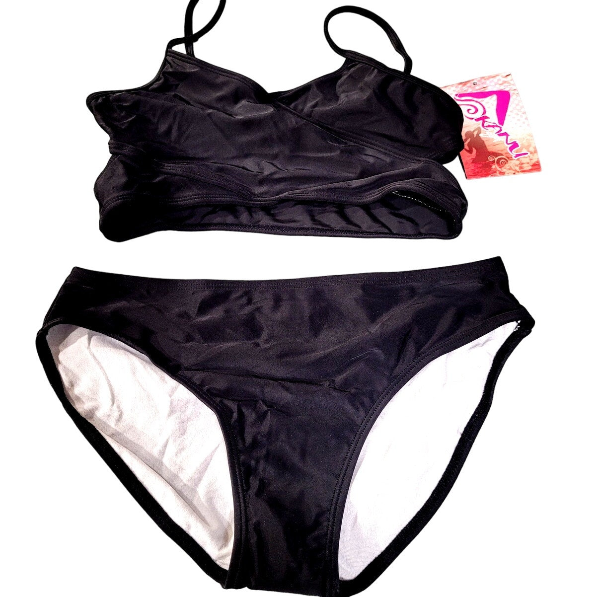 Kanu Surf girls Coral Reef Beach Sport Wrap Around Bikini 2-piece Two Piece Swimsuit, Solid Black, 14, NWT