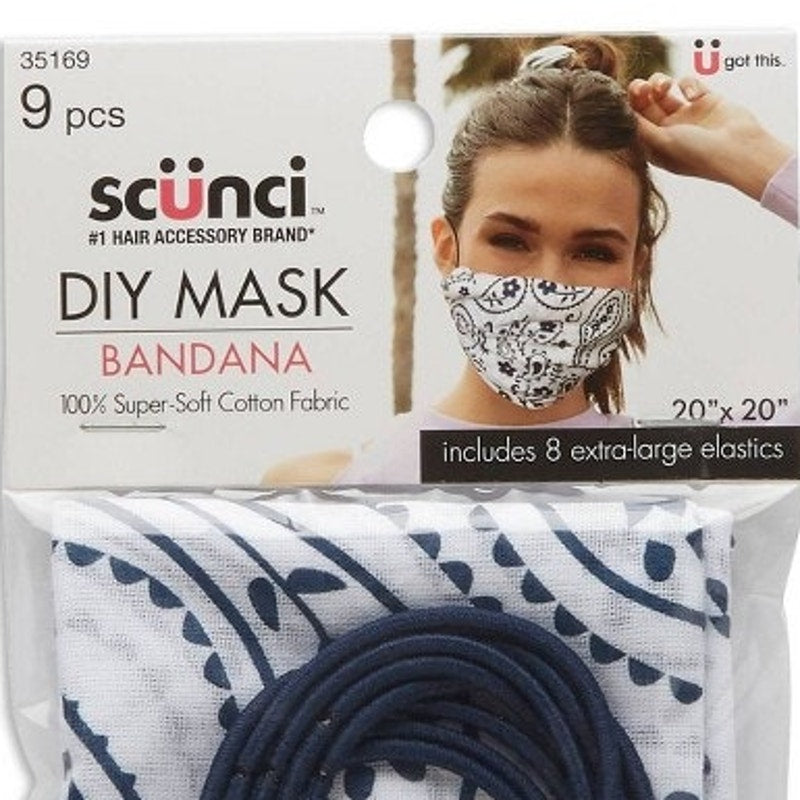 Scunci DIY Bandana Kit with Extra Large Elastics – Paisley – Navy/White