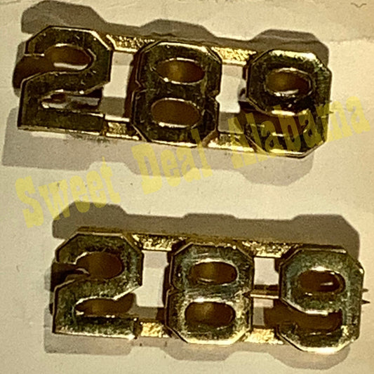 Early/Mid 1900s Brass C-Clasp "289" Collar Devices 3/8"H Hat / Lapel Pins Set