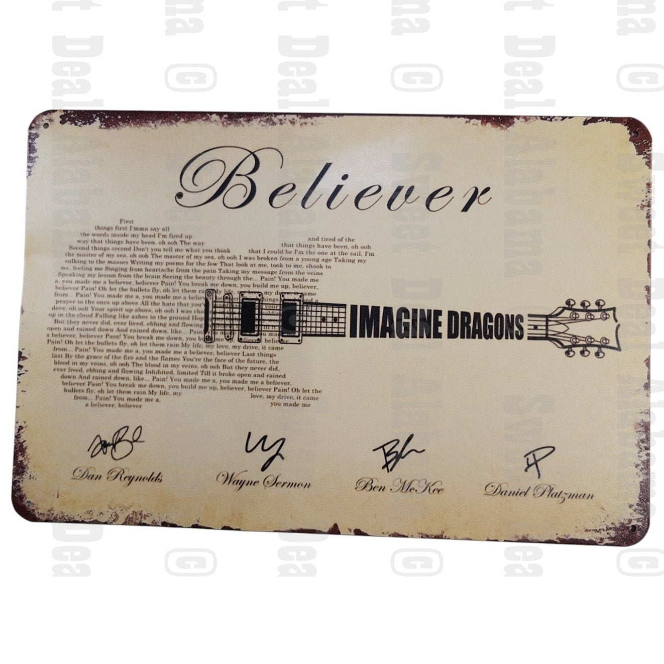 Retro Metal Tin Sign "Believer."  8" x 12" Sign, Imagine Dragons', Guitar Lyrics