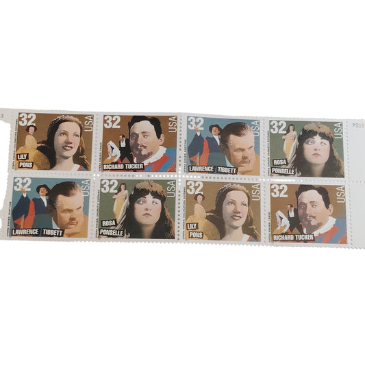 Block of 8 – 1997 USA 32¢ Opera Singers MNH – Scott 3154–3157