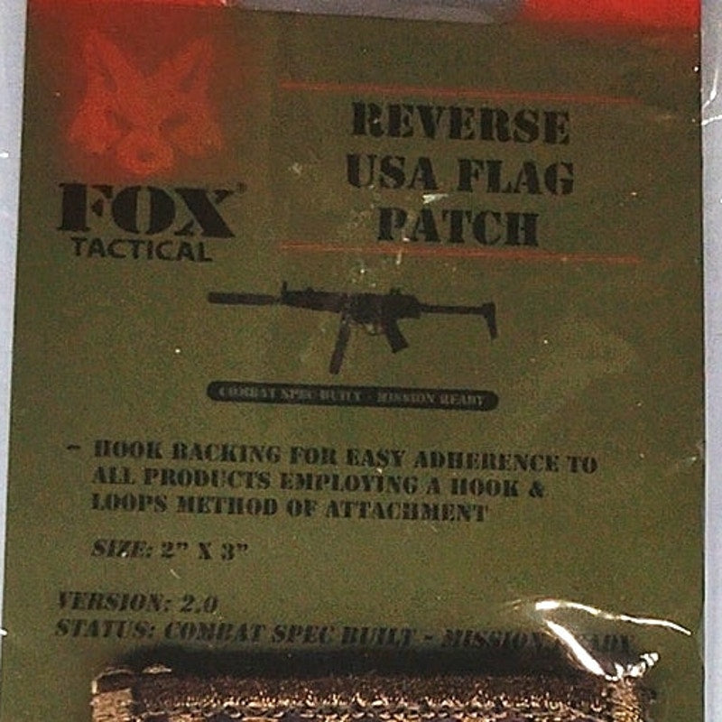 Fox Outdoor US Flag Reverse Patch Subdued Coyote Tactical Hook Backing 3" x 2"