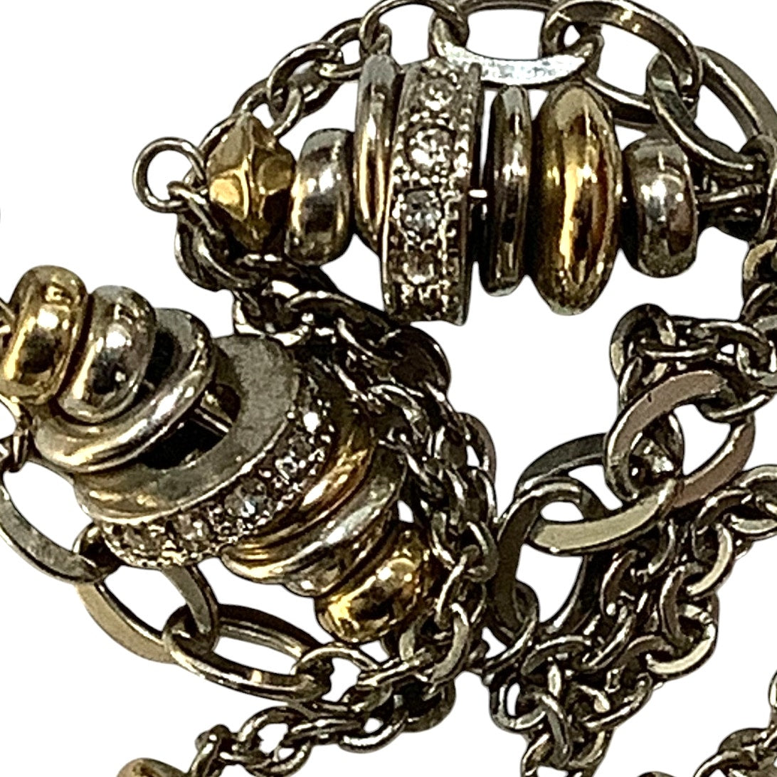 Elegant Loft Necklace Double Strand, Multi-Layer, Silver & Gold With Rhinestones