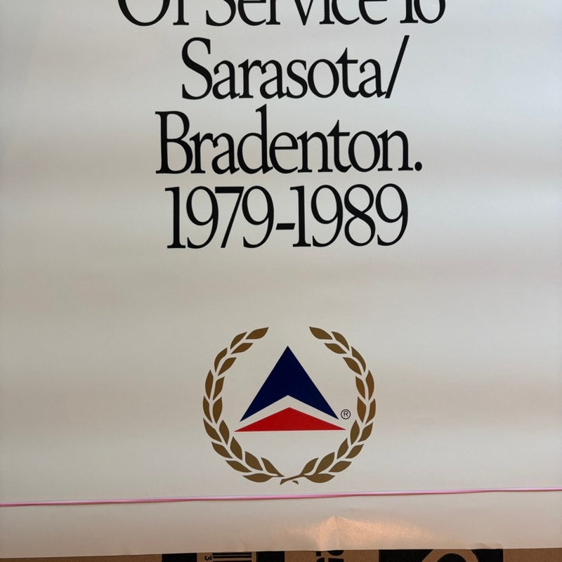 Vintage Delta Air Lines 10 Year Service Poster Sarasota/Bradenton 1979-1989
