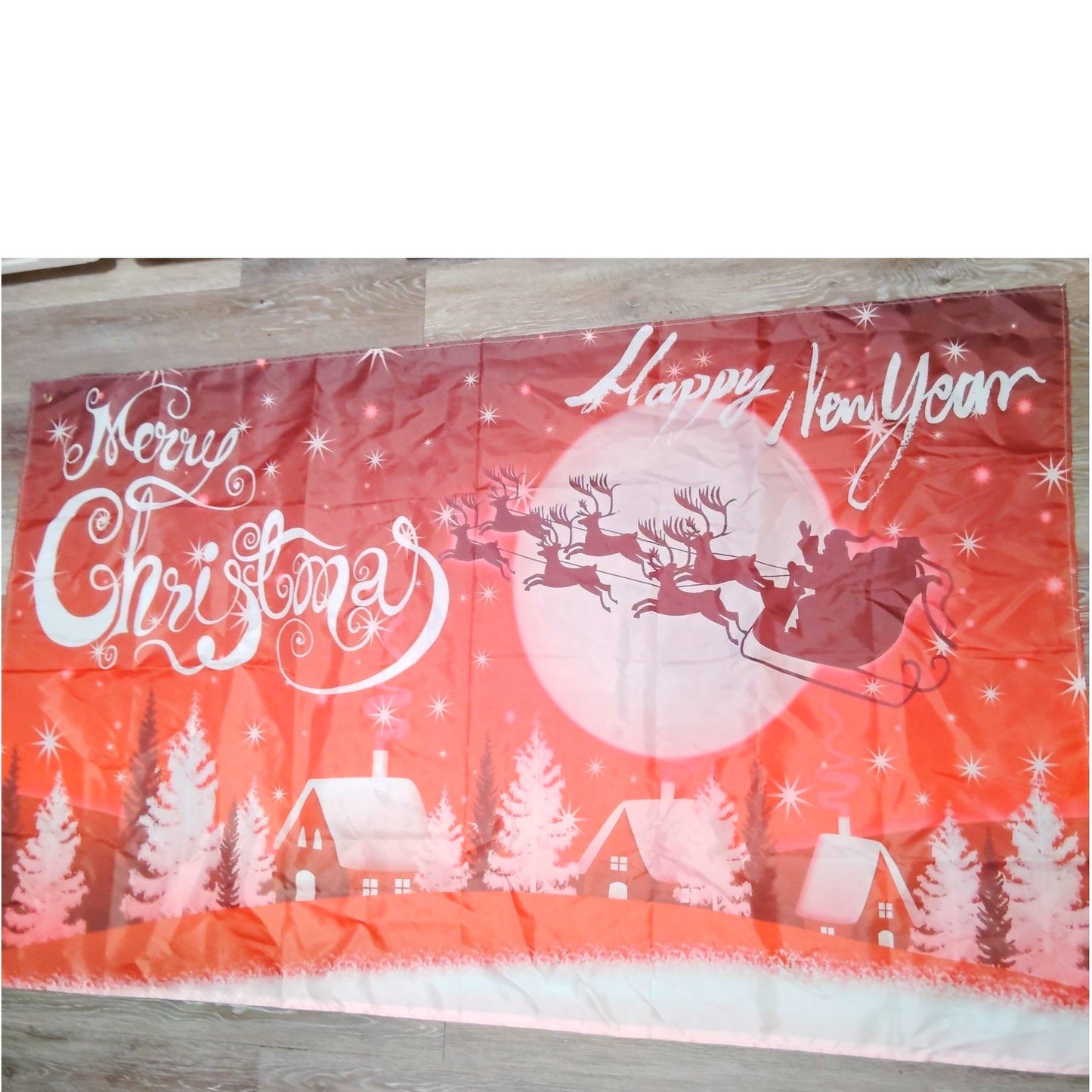 Christmas Banner Flag – 3x5 ft, “Merry Christmas / Happy New Year” Santa Sleigh