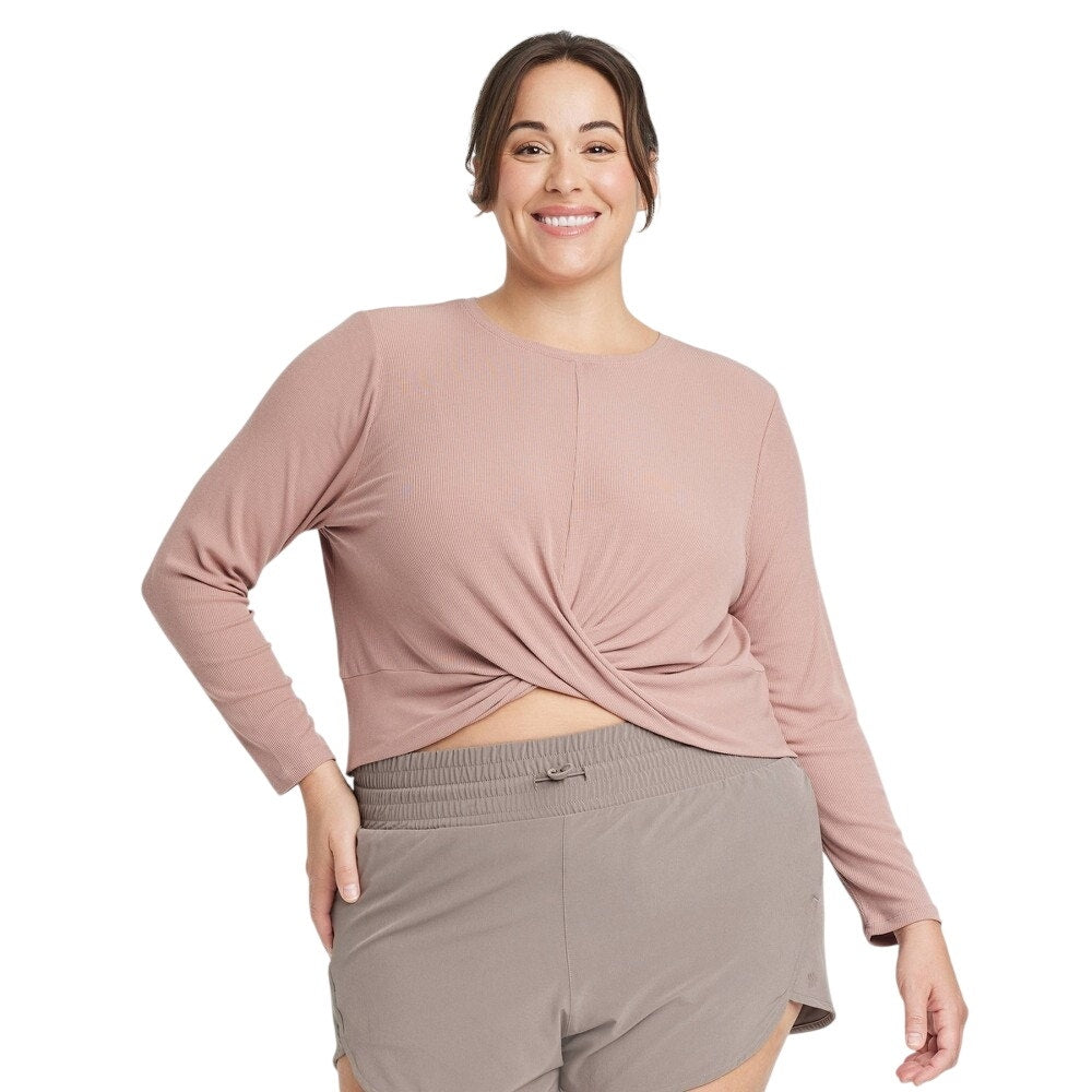 All in Motion Twist‑Front Long Sleeve Top – Light Pink – Women’s 4X