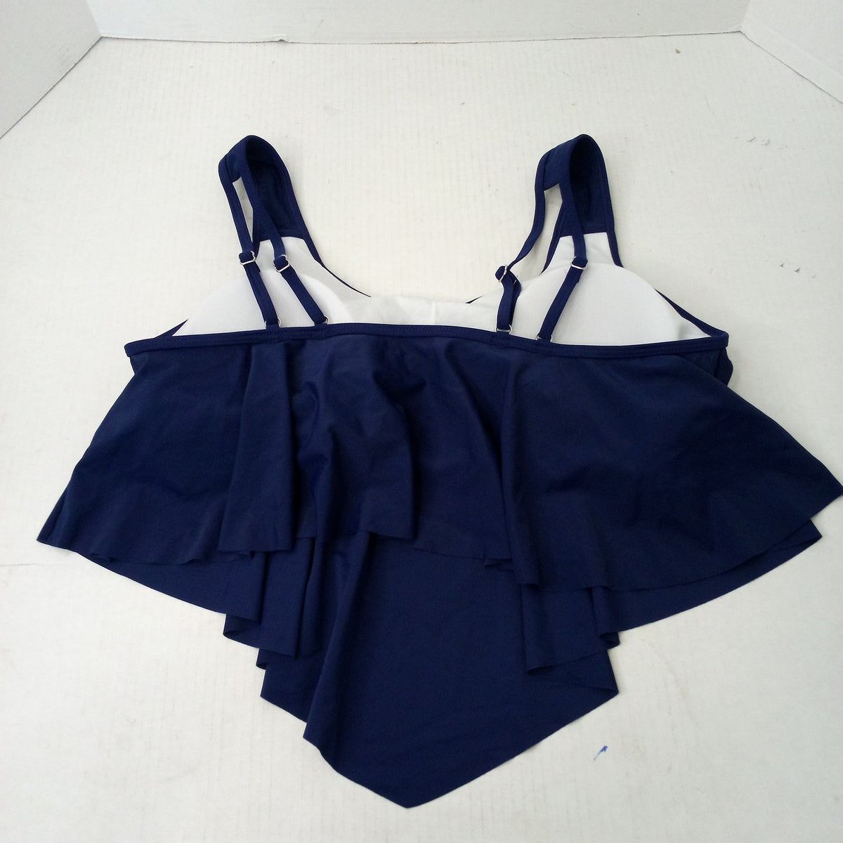 Navy Blue Ruffle Tankini Top Size XL Scoop Neck Tiered Ruffle Swim Top