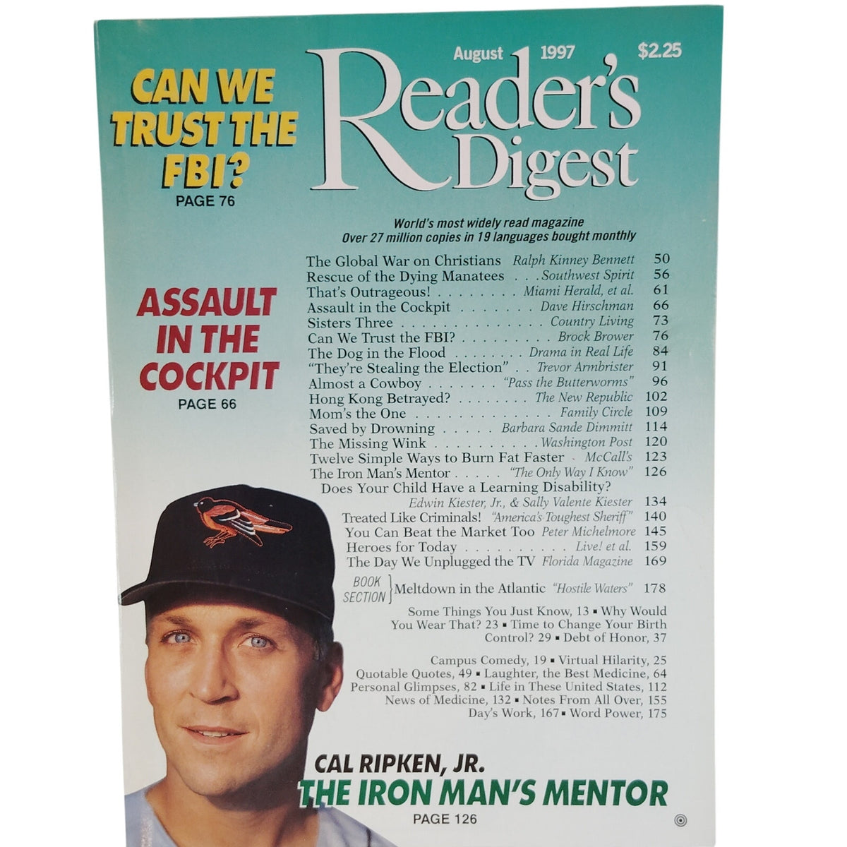 Reader's Digest August 1997 Cal Ripken Jr. Iron Man's Mentor Vintage Magazine