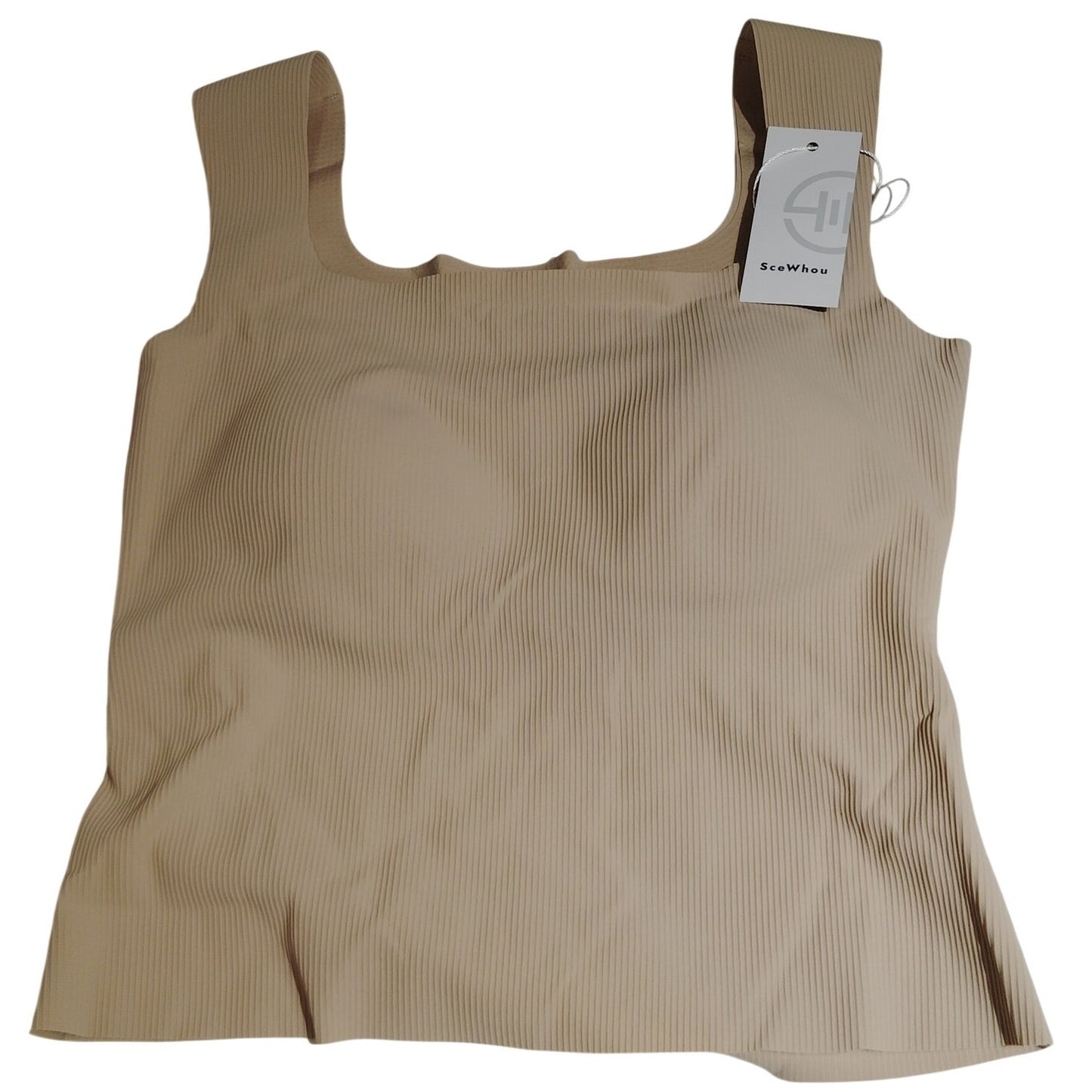 SceWhou Women’s Square Neck Longline Active Bra Tank Top Beige L