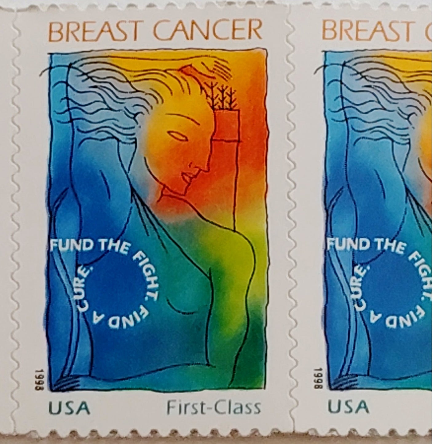 Strip of 5 – 1998 USA 32¢ Breast Cancer Research MNH Scott B1 Semipostal