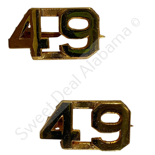 c.1940s Numeric "49", Brass Military C-Clasp Hat / Collar Pins Set 3/8"H