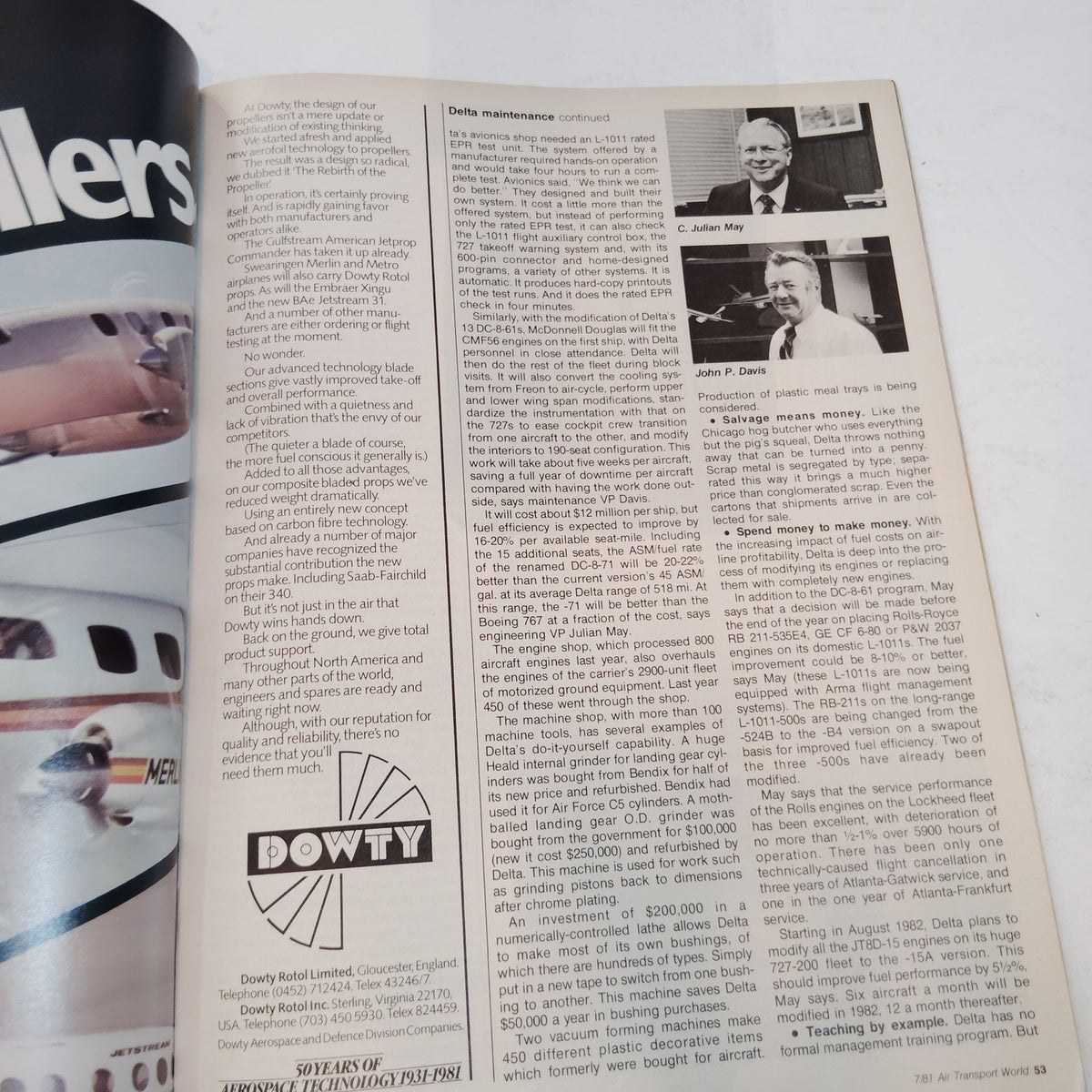 Air Transport World Magazine July 1981 - American Airlines Maintenance Vintage