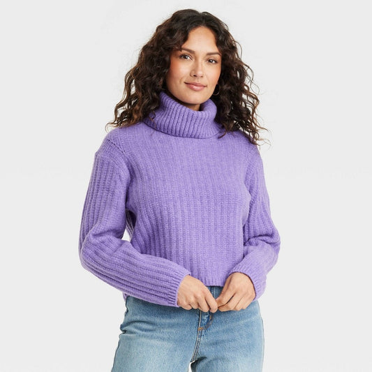 Universal Thread Women’s S Purple Mock Turtleneck Cashmere‑Like Pullover Sweater