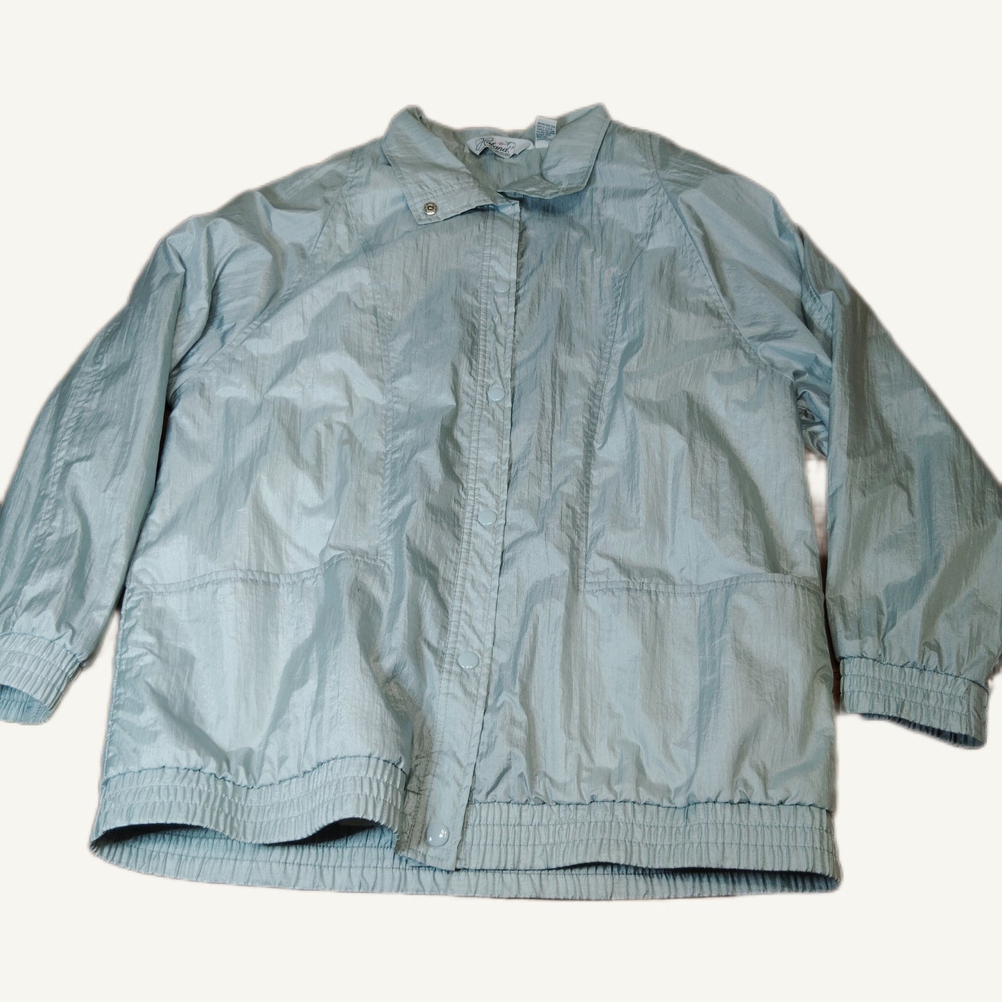 Haband Women's Lightweight Gray Nylon Jacket L Crinkled Shell Snap Front