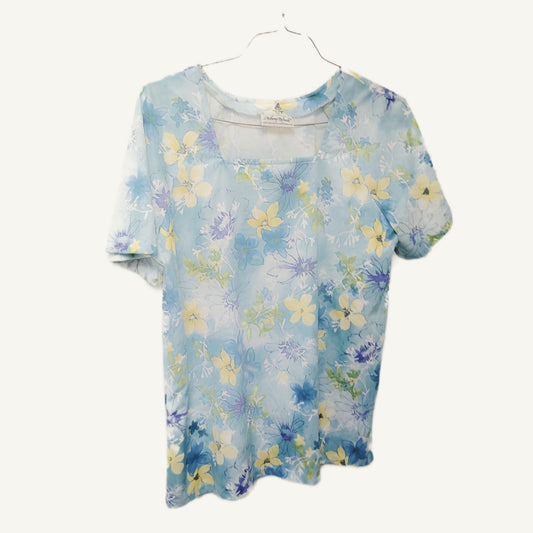 Vintage Anthony Richards Women's Large Blue Floral Polyester Blouse Top