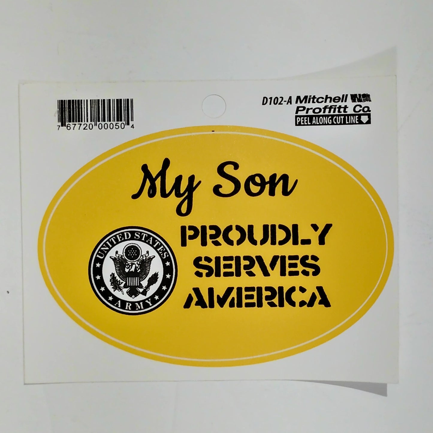 My Son Proudly Serves America Decal 4.5" x 3" Vinyl Bumper/Window – Army Emblem