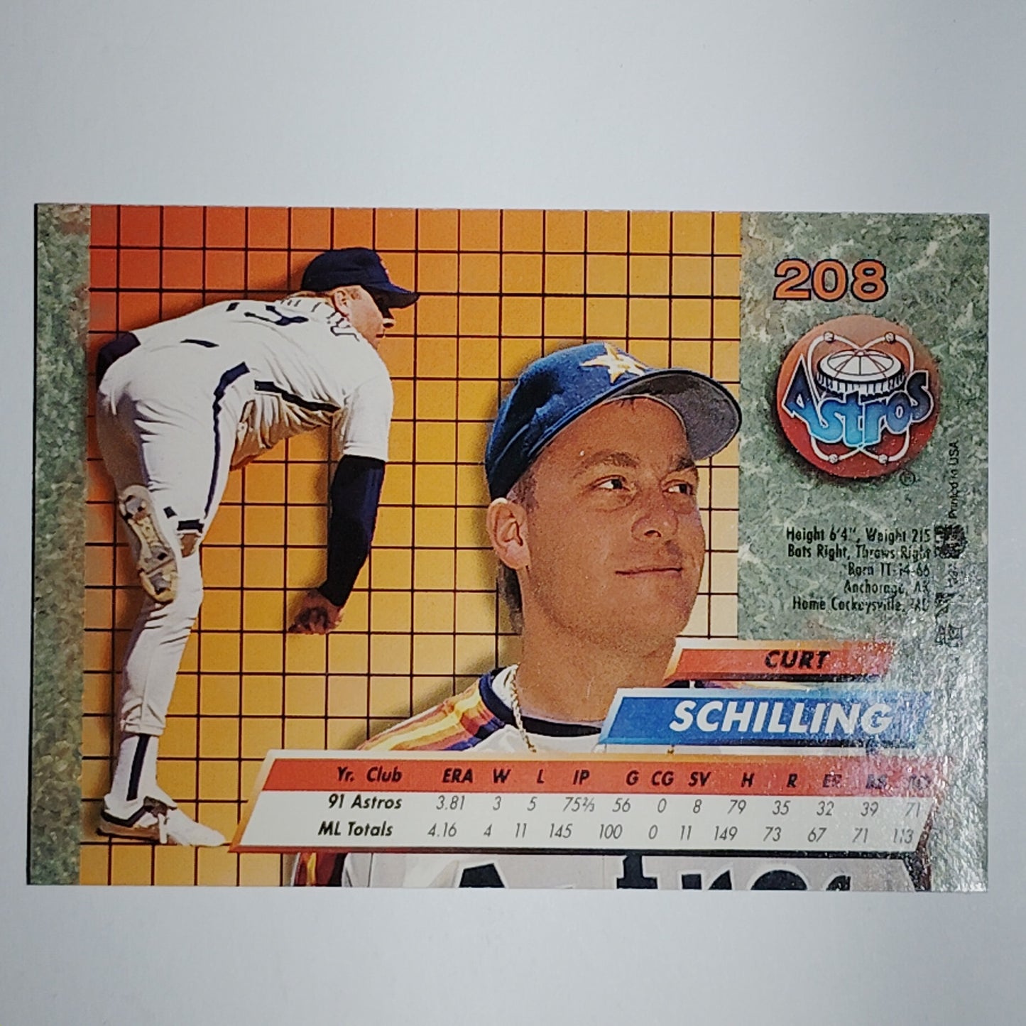 1992 Fleer Ultra Curt Schilling #208 Houston Astros P - Rainbow Jersey VG/EX
