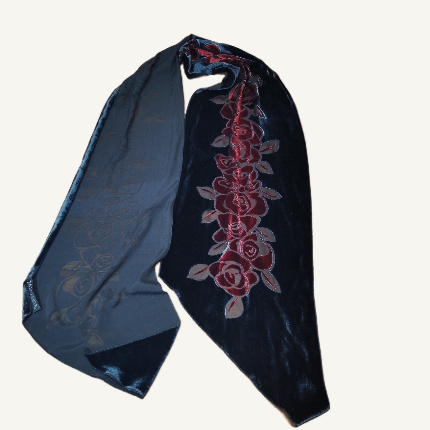 Zazou Luxe Velvet Red Roses Rayon Silk Scarf & Red/White Polyester Scarf Set