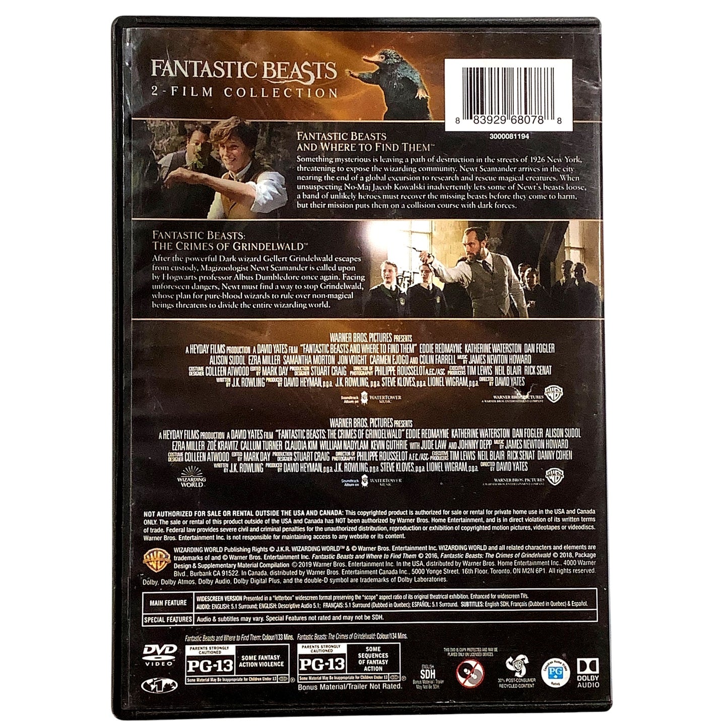 Fantastic Beasts and Where to Find Them (2019, DVD) 133 Min. Kids & Family