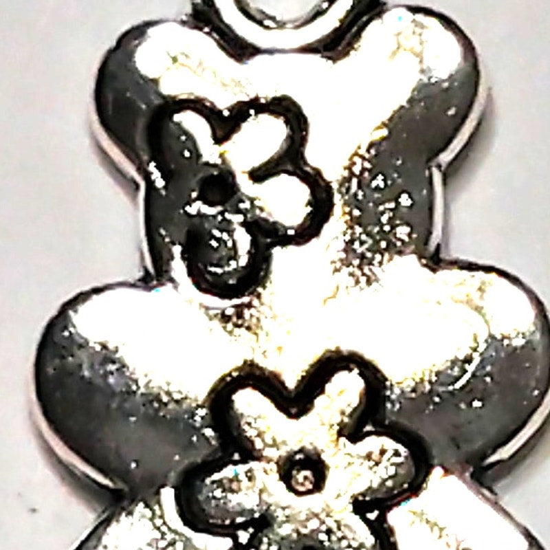Teddy Bear Charm Patinated Silver‑Tone Alloy with Flower Details 5/8" Pendant