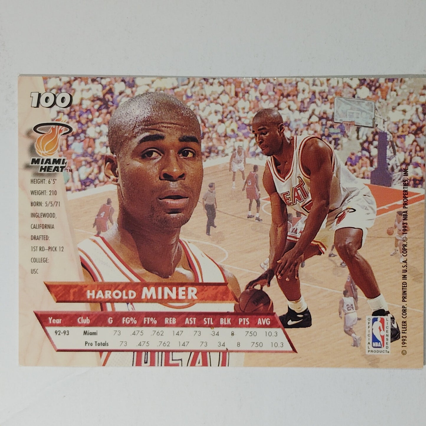 1993-94 Ultra Harold Miner Card No. 100 – Heat – Guard – VG/EX