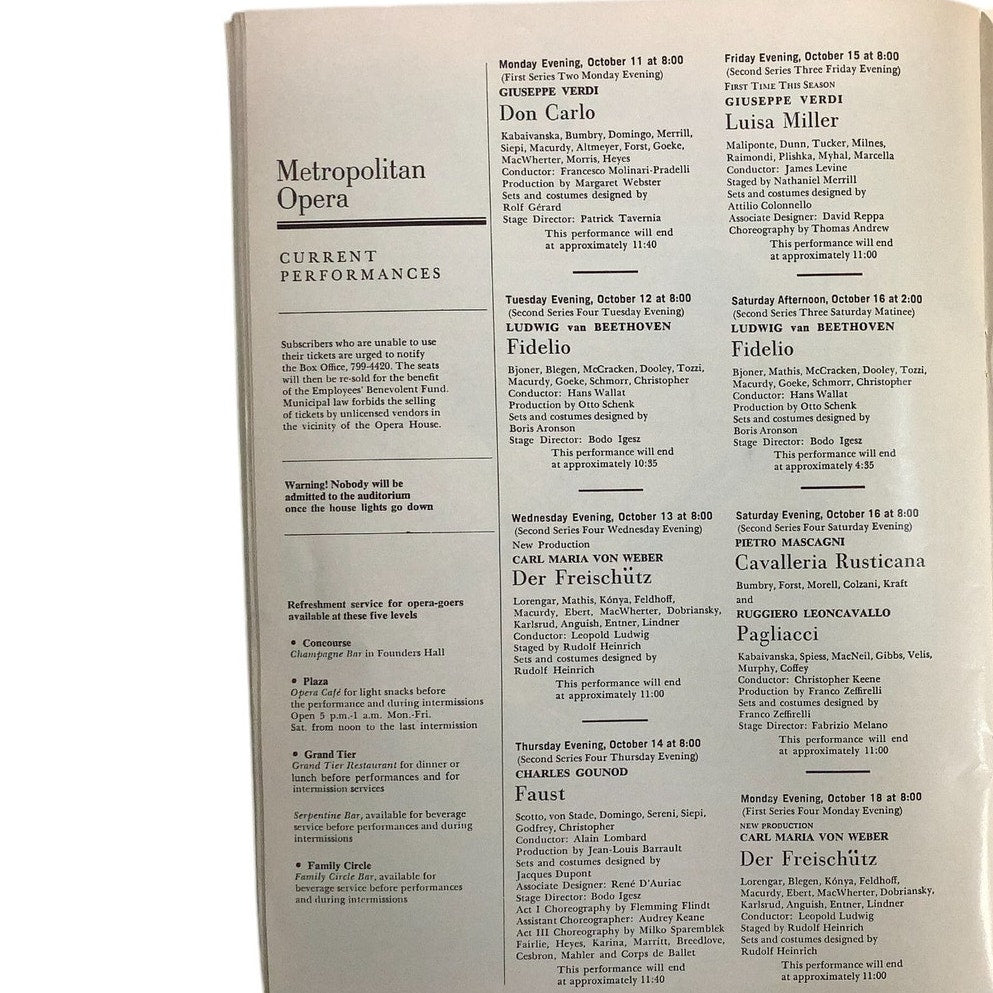 Metropolitan Opera Lincoln Center Performing Arts Program for 1971-1972 Season