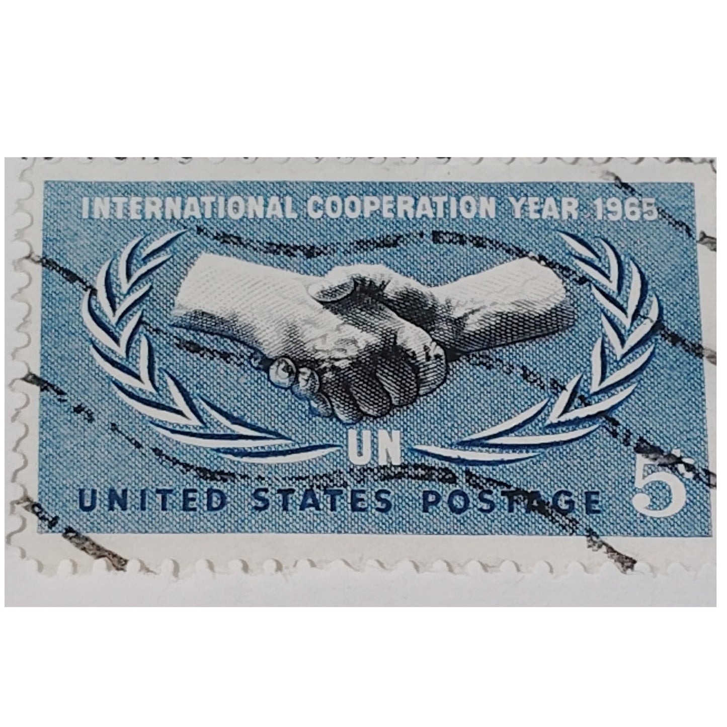 1965 Scott #1268 5¢ International Cooperation Year / UN Laurel Scroll – Canceled
