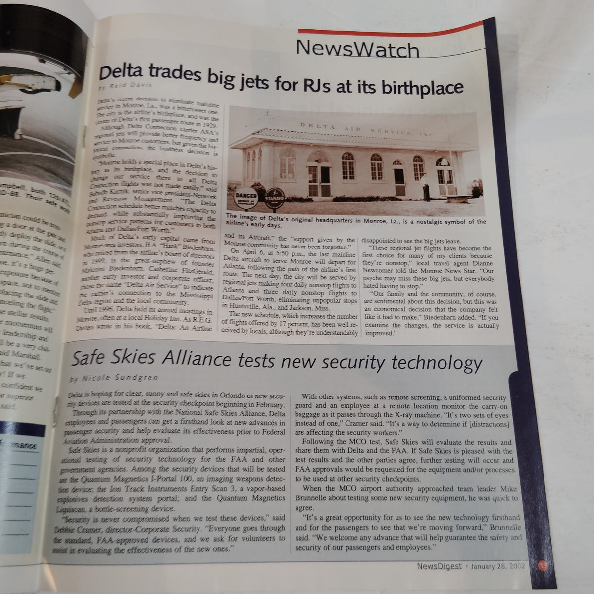 Delta News Digest - January 28, 2002 - Airline Industry News Magazine Red/White